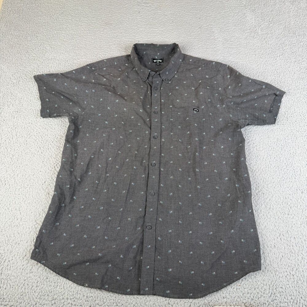 BILLABONG Shirt Men XL Gray Geometric Pattern Button Up Pocket Surf Skate Y2K